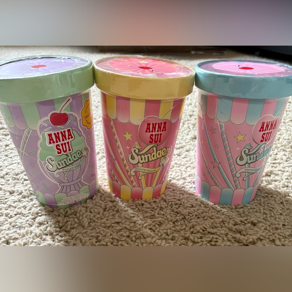 Anna Sui Sundae Pretty Pink Mellow Yellow Violet Vibe LOT 3 EDT 1.7 oz BRAND NEW